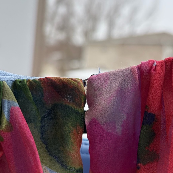 🆕 Xscape Floral Chiffon Halter Maxi Dress Size 12 Pink Blue Ruffle Formal Gown - Picture 10 of 17